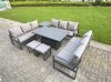 Fimous U-shaped Garden Furniture Set 11-Seater Aluminium Outdoor Dining Set with Adjustable Rising Lifting Dining Table 2 Small Footstools Dark Grey