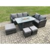 Fimous Garden Patio Furniture Wicker Rattan Gas Fire Pit Table and Sofa Chair set with 3 Footstools Dark Grey Mixed