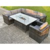 Fimous Outdoor Corner Rattan Garden Furniture Set Gas Fire Pit Table Sets Gas Heater Lounge Chair Dark Grey 7 Seater