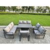 Fimous 10 Piece Garden Furniture Set 11-Seater Aluminium Outdoor Dining Set with Adjustable Rising Lifting Dining Table & Cushions 2 Side Tables 3 Footstools Dark Grey