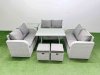 Fimous Rattan Garden Furniture Dining Set 8-seater Patio Rectangular Table Love Sofa Set with Side Table 2 Small Stools