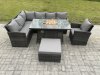 Fimous Rattan Garden Furniture High Back Corner Sofa Gas Fire Pit Dining Table Sets Gas Heater with Armchair Big Footstool 8 Seater Dark Grey Mixed