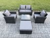 Fimous 5 PCS Outdoor Lounge Sofa Set Wicker PE Rattan Garden Furniture Set with Armchair Square Coffee Table Double Seat Sofa Big Footstool Dark Grey Mixed