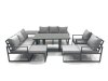 Fimous Garden Sofa Set Aluminium Furniture Rising Dining Tabe Set with 2 Chair 2 Big Footstool Side Table Dark Grey