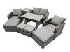 Fimous 8 Seater Garden Outdoor Rattan Furniture Set Rattan Sofa Oblong Dining Table with 2 Big Stools Side Table Dark Grey