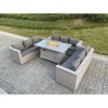 Fimous Light Grey U Shape Lounge Sofa Dining Set With Gas Fire Pit Dining Table Garden Furniture Set Heater Burner
