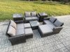 Fimous Outdoor Lounge Sofa Set Wicker PE Rattan Garden Furniture Set with Square Coffee Table Double Seat Sofa 3 Footstools 2 Side Tables Dark Grey Mixed