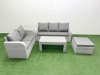 Fimous 6 Seater PE Rattan Wicker Garden Furniture Patio Conservatory Sofa Set with Oblong Coffee Table 3 Seater Sofa Love Sofa Big Footstool Side Table