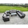 Fimous Wicker PE Rattan Sofa Set Outdoor Patio Garden Furniture with Reclining Chair Coffee Table 2 Side Tables Dark Grey Mixed
