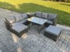 Fimous Rattan Garden Furniture Dining Set 8 seater Patio Rectangular Table 2 Big Footstool Side Table Dark Grey Mixed