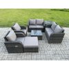 Fimous 7 Seater Rattan Sofa Set Outdoor Garden Furniture Set with Square Coffee Table Loveseat Sofa Reclining Chairs Side Table Big Footstool Dark Grey Mixed