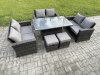 Fimous Wicker PE Rattan Garden Furniture Set Height Adjustable Rising Lifting Table Sofa Dining Set with Double Seat Sofa 2 Small Footstools Dark Grey Mixed