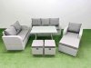 Fimous Rattan High Back Lounge Sofa Set Patio Dining Table & Chairs Set with 3 Seater Sofa Reclining Chair 3 Stool Light Grey