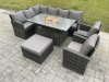 Fimous 9 Seater Outdoor Rattan Garden Furniture Set Corner Sofa Gas Fire Pit Dining Table Sets Gas Heater with Big Footstool 2 Armchair Dark Grey Mixed
