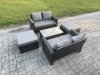 Fimous Wicker Rattan Garden Furniture Sofa Set with Rectangular Coffee Table Double Seat Sofa 2 Big Footstool 6 Seater Outdoor Rattan Set Dark Grey Mixed