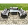 Fimous Patio Garden Dining Set Outdoor Rattan Furniture Lounge Sofa Height Adjustable Rising lifting Table Dark Grey Mixed