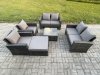 Fimous Rattan Garden Furniture Set 7 Seater Patio Outdoor Lounge Sofa Set with Square Coffee Table Double Seat Sofa Big Footstool Dark Grey Mixed
