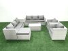 Fimous Outdoor Rattan Sofa Garden Furniture Set with 2 Armchairs Oblong Coffee Table Big Footstool Light Grey Mixed