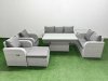 Fimous PE Rattan Garden Furniture Set Reclining Chair Sofa Double Love Seat 2 Seater Sofa Lounge Set Adjustable Lifting Dining or Coffee Table Big Footstool Side Table Light Grey