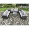 Fimous Rattan Garden Furniture Set 9 Seater Patio Outdoor Lounge Sofa Set with Side Table Square Coffee Table Dark Grey Mixed