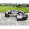 Fimous 8 Seater Outdoor Lounge Sofa Set Rattan Garden Furniture Set with Rectangular Coffee Table Big Footstool 3 Seater Sofa 2 Side Tables Dark Grey Mixed