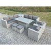 Fimous Rattan Garden Funiture Set Height Adjustable Rising Lifting Table Sofa Dining Set Lounge Chair Side Table Stool