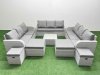 Fimous 13 Seater Outdoor Garden Furniture Set PE Rattan Lounge Sofa Set with Coffee Table 3 Seater Sofa 4 Footstools Light Grey