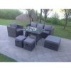 Dark Mixed Grey Rattan Garden Outdoor Sofa Set Chair Rectangular Dining Table Big Footstool 2 Small Footstools 7 Seater