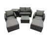 Fimous Rattan Garden Outdoor Furniture Set Love Sofa Reclining Chair Square Coffee Table Set with Side Table 2 Big Stool Dark Grey Mixed