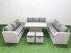 Fimous PE Rattan Lounge Sofa Set 11 Seater Outdoor Garden Furniture Set with Adjustable Lifting Dining or Coffee Table 3 Seater Sofa 2 Stools 2 Side Table Light Grey