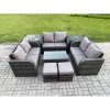 Fimous Wicker PE Rattan Garden Furniture Set 8 Seater Outdoor Lounge Sofa Set with Love Sofa Coffee Table 2 Side Tables 2 Small Footstools Dark Grey Mixed