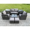 Fimous Rattan Garden Furniture Set Patio Conservatory Indoor Outdoor 8 Piece Set with Love Sofa Square Coffee Table 2 Small Footstools 2 Side Tables