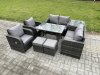 Fimous Wicker PE Rattan Garden Dining Set Outdoor Furniture Sofa with Rectangular Dining Table Side Table 2 Small Footstools Dark Grey Mixed