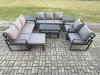 Fimous Aluminium Outdoor Garden Furniture Lounge Sofa 2 PC Chairs Oblong Coffee Table Sets with 2 Side Tables 3 Footstools Dark Grey