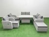 Fimous 9 Seater Outdoor Reclining Chair Love Sofa Set Rattan Garden Furniture Set with Adjustable Lifting Dining or Coffee Table 3 Stools Light Grey