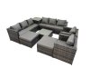 Fimous 10 Seater Garden Outdoor Rattan Furniture Set Patio Corner Sofa Coffee Table with Side Table 2 Big Stool Dark Grey