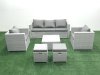 Fimous 7 Seater Rattan Garden Furniture Set with 3 Seater Sofa 2 Chair Square Coffee Table 2 Small Footstools Light Grey Mixed