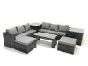 Fimous Garden Outdoor Rattan Furniture Set with Sofa Coffee table 2 Big Footstools 2 Side Tables Dark Grey Mixed