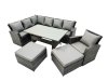 Fimous 9 Seat Rattan High Back Corner Sofa Set Patio Dining Table Set with 2 Big Stools Chair Dark Grey Mixed