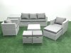 Fimous Rattan Garden Outdoor Furniture Sofa Set with Square Coffee Table 2 Chairs 3 Footstools Side Table Light Grey Mixed