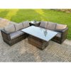 Fimous 6 Seater PE Rattan Corner Sofa Set Rising Adjustable Dining Table Set High Side Table With Seat And Back Cushion