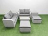 Fimous 6 Seater Outdoor Love Sofa Set Rattan Garden Furniture Set with Rectangular Coffee Table 2 Footstool 2 Side Tables Light Grey