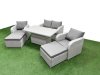 Fimous Light Grey PE Wicker Rattan Garden Furniture Set Sofa Set Reclining Chair Adjustable Lifting Dining or Coffee Table 6 Seater 2 Big Stools
