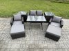 Fimous Rattan Wicker Garden Furniture 6 Seater Patio Conservatory Sofa Set with Rectangular Dining Table Armchair 2 Seater Sofa 2 Big Footstool 2 Side Tables