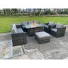 Fimous 9 Seater Outdoor Rattan Garden Furniture Gas Fire Pit Table Sets Gas Heater Lounge Chairs Dark Grey Big Footstool