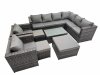 Fimous Patio Sofa Oblong Coffee Table Set Rattan Garden Furniture Set with 2 Chairs 3 Stools Dark Grey Mixed