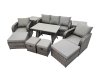 Fimous Garden Rattan Outdoor Furniture Set 9 Seater with 3 Seater Sofa 2 Side Table 2 Big Stool 2 Small Stools Dark Grey