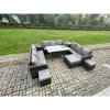 Fimous Patio Rattan Garden Furniture Set with Oblong Rectangular Dining Table 3 Footstools 2 Side Table 12 Seater Outdoor Lounge Sofa Set Dark Grey Mixed