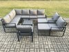 Fimous 11 Seater Outdoor Lounge Corner Sofa Set Aluminum Garden Furniture Sets with Square Coffee Table 3 Chairs 2 Big Footstools Dark Grey