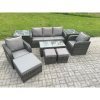 Fimous Rattan Garden Furniture Set with Rectangular Coffee Table 2 Side Tables 3 Footstools 8 Seater Patio Outdoor Lounge Sofa Set
